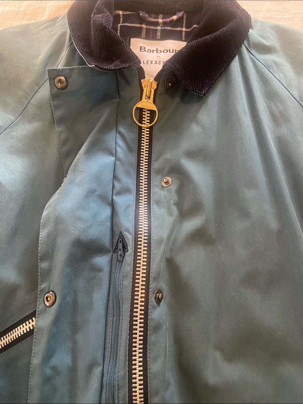 Alexa Chung Barbour Waxed Cotton Jacket with Black Corduroy Collar - Picture 13 of 16